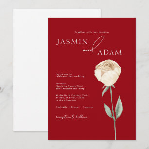 Invitation Simple Mariage Floral Rouge Grenat Or Rose