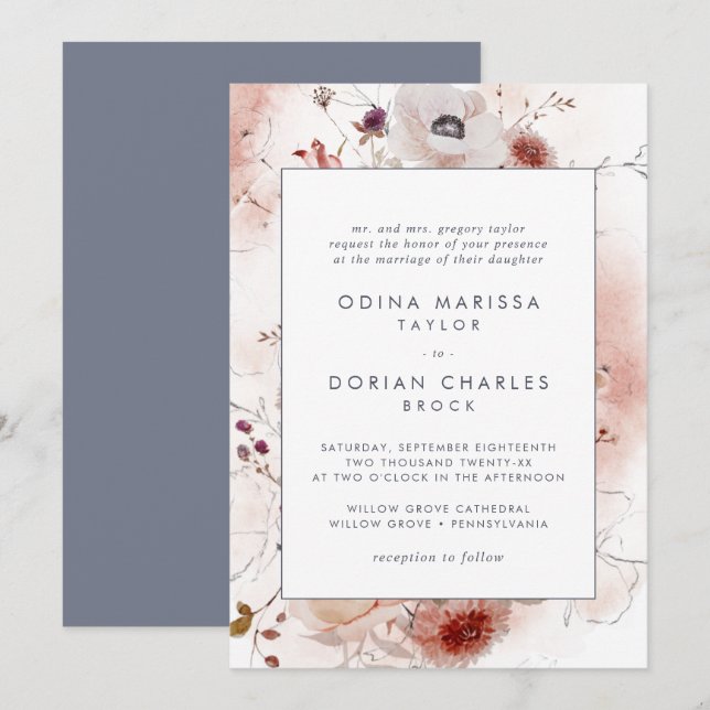 Invitation Simple Mariage Floral traditionnel (Devant / Derrière)