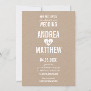 Invitation SIMPLE MARIAGE mignon type simple coeur blanc kraf