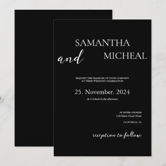 Invitation Simple Mariage minimaliste élégant noir et blanc