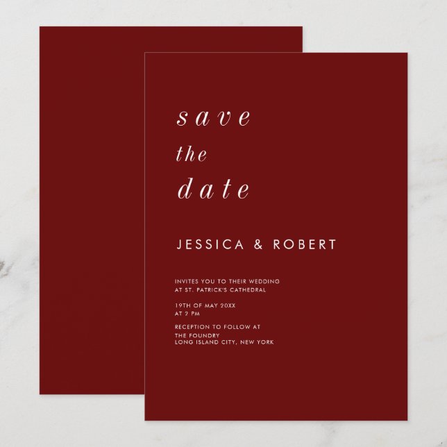 Invitation Simple Mariage Minimaliste Rouge et Blanc (Devant / Derrière)