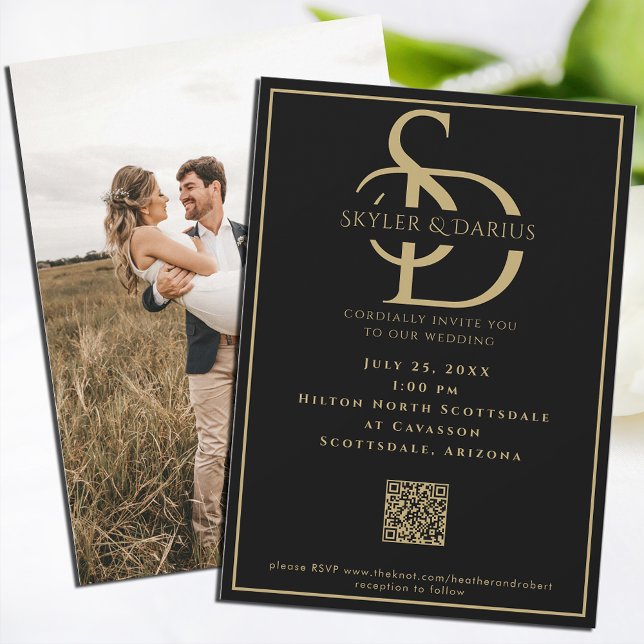 Invitation Simple Mariage Monogramme Classic Minimal QR Code (Créateur téléchargé)