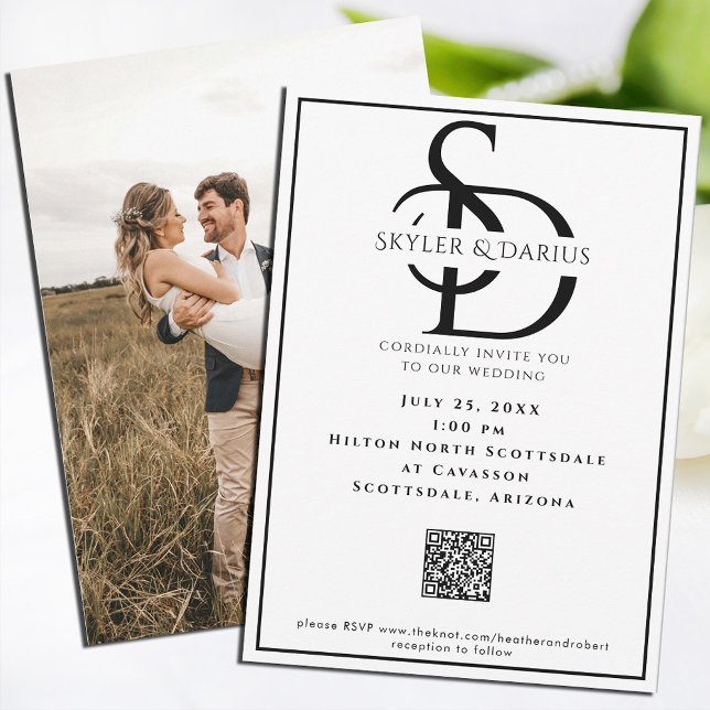 Invitation Simple Mariage Monogramme Classic Minimal QR Code (Créateur téléchargé)