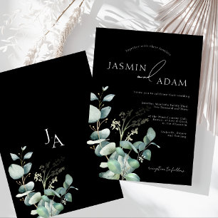 Invitation Simple Mariage Monogramme de Verdure d'Eucalyptus