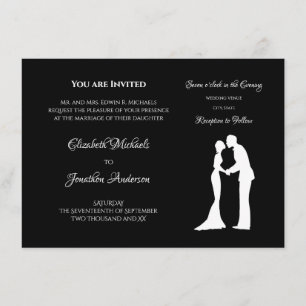 Invitation Simple Mariage noir et blanc mariée et chambre