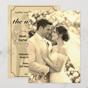 Invitation Simple Mariage Photo Superposition Noir & Crème 20