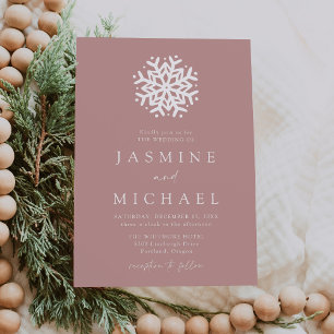 Invitation Simple mariage poussiéreux rose flocon de neige