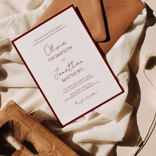 Invitation Simple Mariage Rouge Bourgogne Écriture