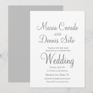 Invitation Simple Mariage Script Lettre Grise
