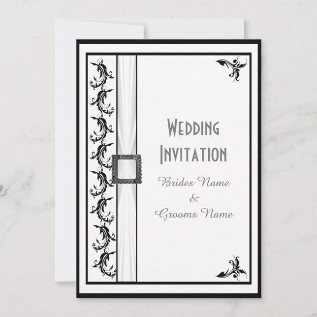 Invitation Simple mariage traditionnel noir et blanc (Devant)