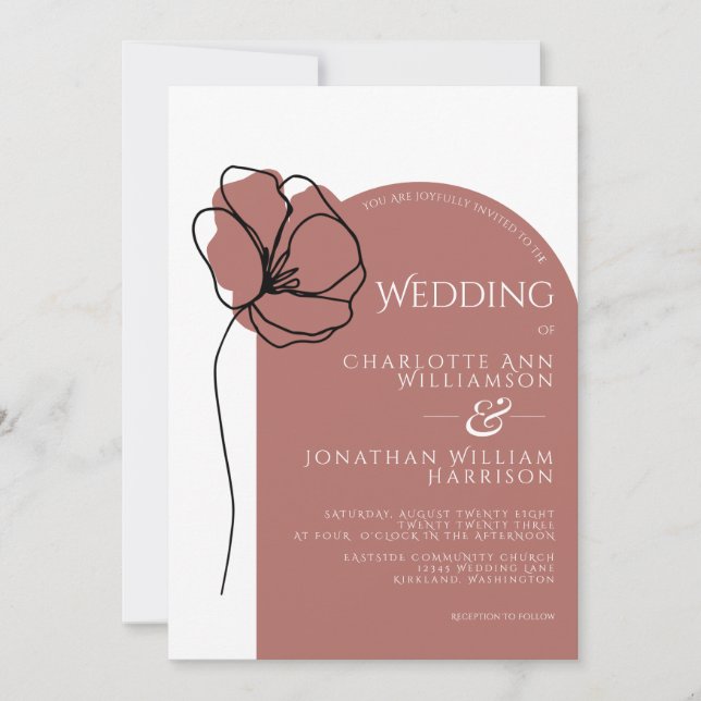 Invitation Simple Mauve Dusty Rose Floral Croquis Arche moder (Devant)