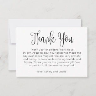 Invitation Simple merci. Note de mariage noir et blanc