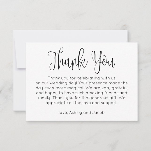 Invitation Simple merci. Note de mariage noir et blanc (Devant)