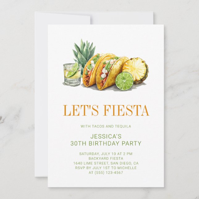 Invitation Simple Mexican Tacos Fiesta 30th Birthday Party (Devant)