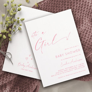 Invitation Simple mignon Baby shower de fille de coeur blanc 