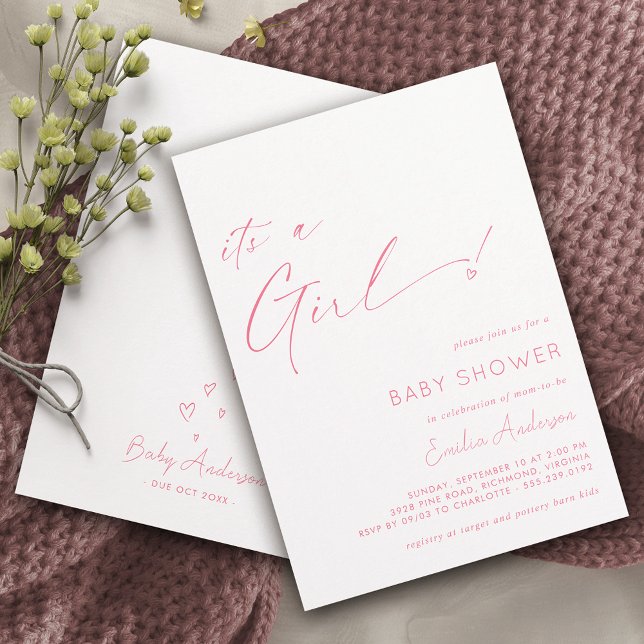 Invitation Simple mignon Baby shower de fille de coeur blanc  (Créateur téléchargé)