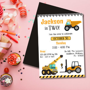 Invitation Simple mignon camion de construction enfants 2e an