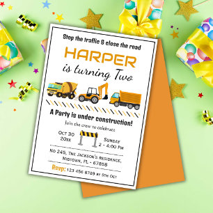 Invitation Simple mignon camion de construction enfants 2e an