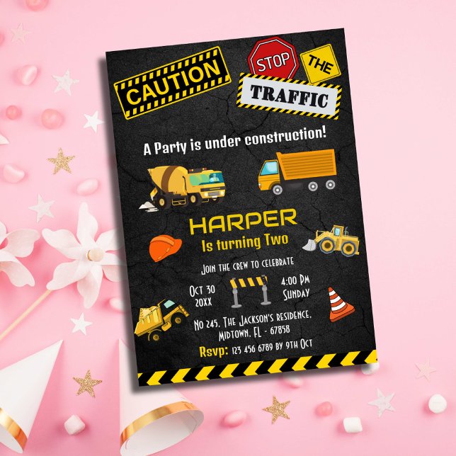 Invitation Simple mignon camion de construction enfants 2e an (Créateur téléchargé)