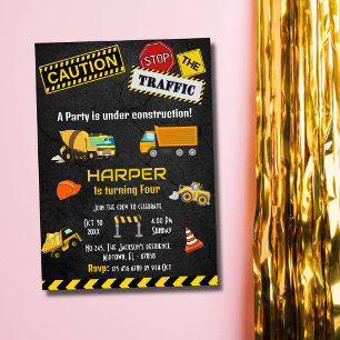 Invitation Simple mignon camion de construction enfants 4e an