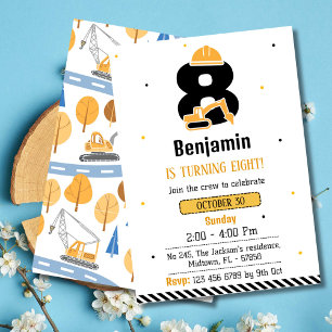Invitation Simple mignon camion de construction enfants 8e an