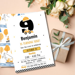 Invitation Simple mignon camion de construction enfants 9e an