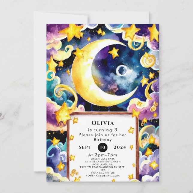 Invitation Simple mignon Lune Anniversaire (Devant)