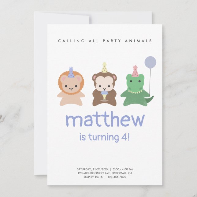 Invitation Simple mignonne Animaux Mini Anniversaire (Devant)