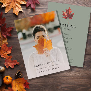 Invitation Simple Minimal Automne Vert Sauge Photo Baby Showe