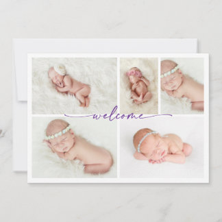 Invitation Simple Minimalist Photo Collage Baby Welcome Card