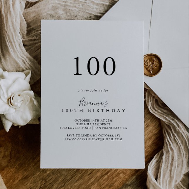 Invitation Simple minimaliste 100e fête d'anniversaire (Créateur téléchargé)