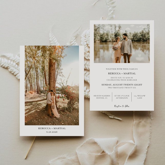 Invitation Simple minimaliste Boho Mariage 2 Photos (Créateur téléchargé)