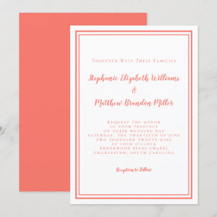 Invitation Simple minimaliste corail et blanc Mariage chic