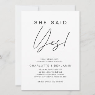 Invitation Simple Minimaliste Elle A Dit Oui Partie Engagemen