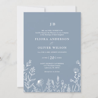 Invitation Simple minimaliste Fleur sauvage Dusty Mariage ble