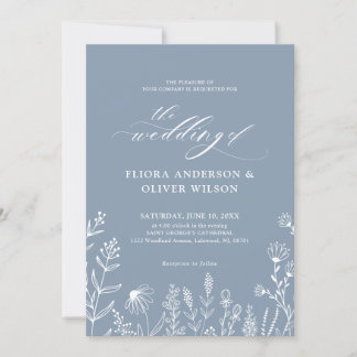 Invitation Simple minimaliste Fleur sauvage Dusty Mariage ble