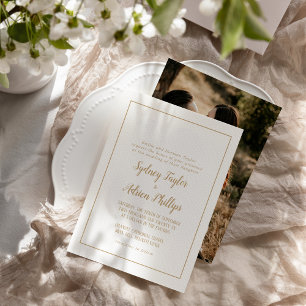 Invitation Simple Minimaliste Gold Photo Forme Mariage