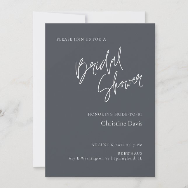 Invitation Simple Minimaliste Gris Douche nuptiale (Devant)