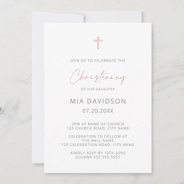 Invitation Simple minimaliste Gris Rose  (Devant)