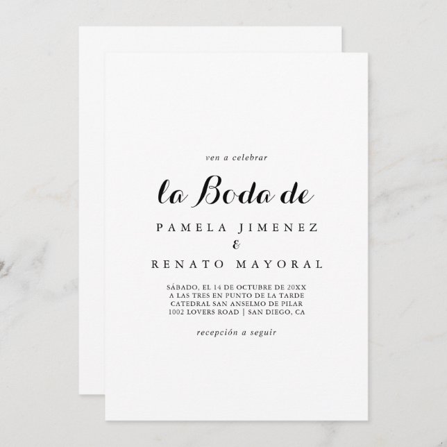 Invitation Simple minimaliste La Boda de (Devant / Derrière)