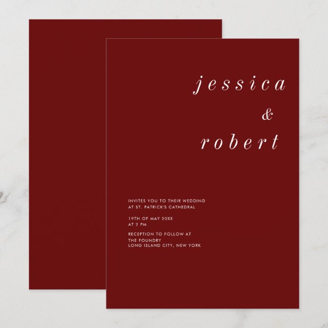 Invitation Simple minimaliste Mariage rouge et blanc (Devant / Derrière)