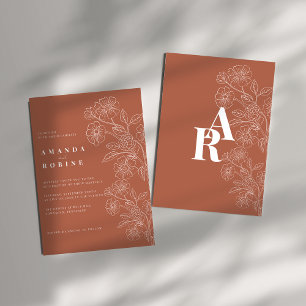 Invitation Simple minimaliste Mariage Teracota Fleur