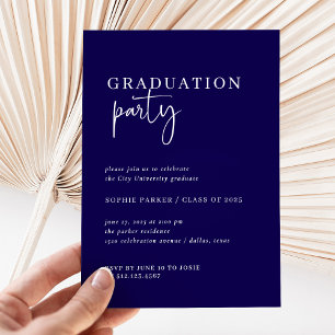 Invitation Simple minimaliste moderne   Bleu foncé Grad Party