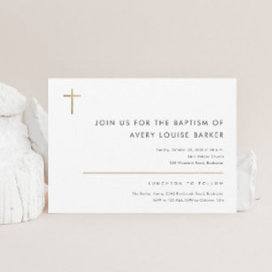 Invitation Simple minimaliste moderne Croix d'or Baptême