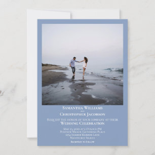 Invitation Simple minimaliste moderne Mariage photo bleu clai