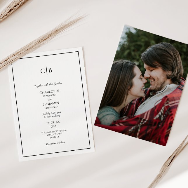 Invitation Simple minimaliste moderne Monogramme Mariage phot (Créateur téléchargé)