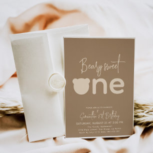 Invitation Simple minimaliste moderne petit ours 1er annivers