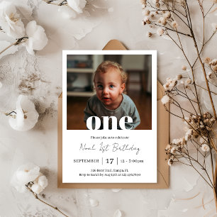 Invitation Simple minimaliste photo Carré premier anniversair