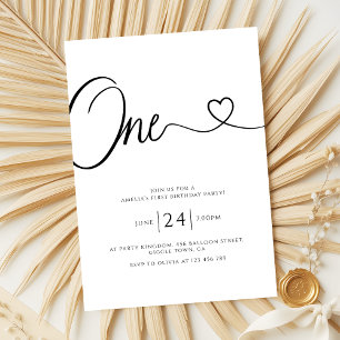 Invitation Simple minimaliste Script de coeur 1er anniversair