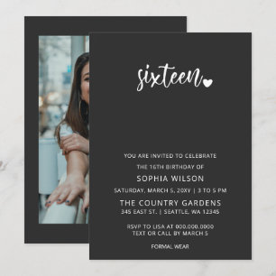 Invitation Simple minimaliste Script Sweet 16 photo d'anniver